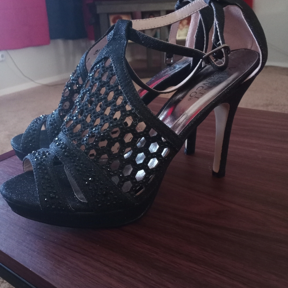 Black high hill summer shoes
